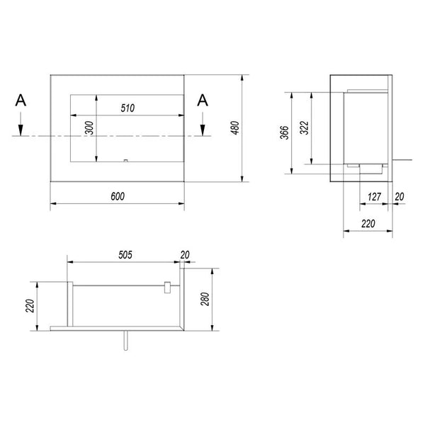 Eckkamin 60 cm - Rechts