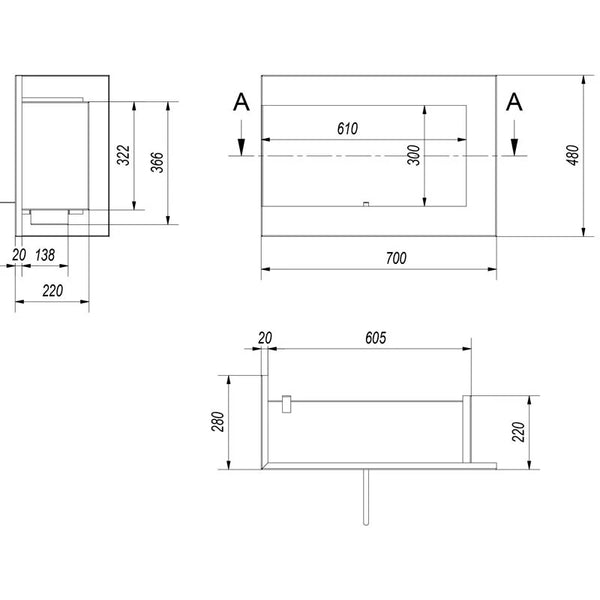 Eckkamin 70 cm - Links