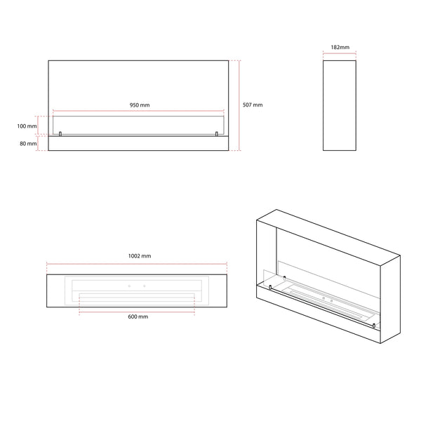 100 cm Einbaukamin - Schwarz
