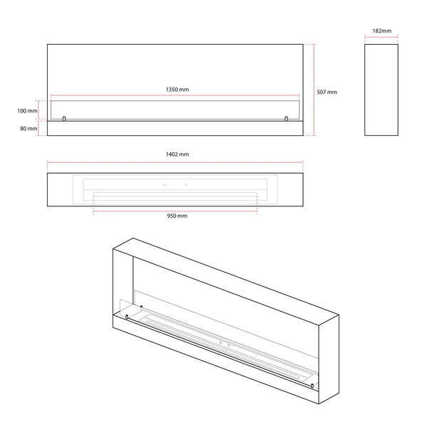 140 cm Einbaukamin - Schwarz