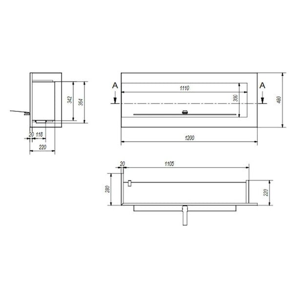 Eckkamin 120 cm - Links