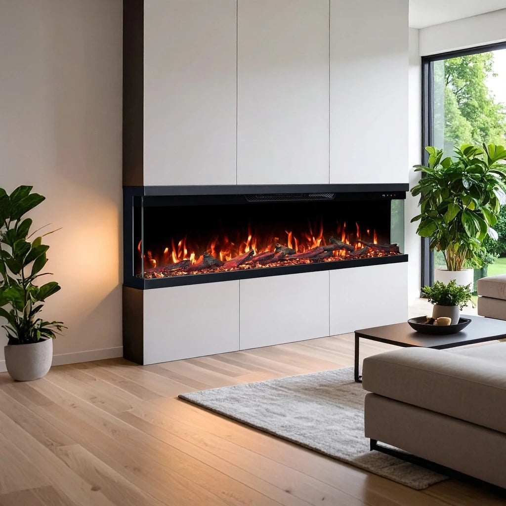 Dreiseitiger Elektrokamin im Wohnzimmer