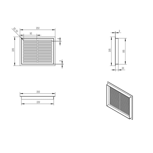 Lüftungsgitter Schwarz – 25 x 20,5 cm – 210 cm²