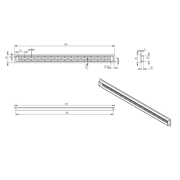 Lüftungsgitter Schwarz – 80 x 6,5 cm – 210 cm²