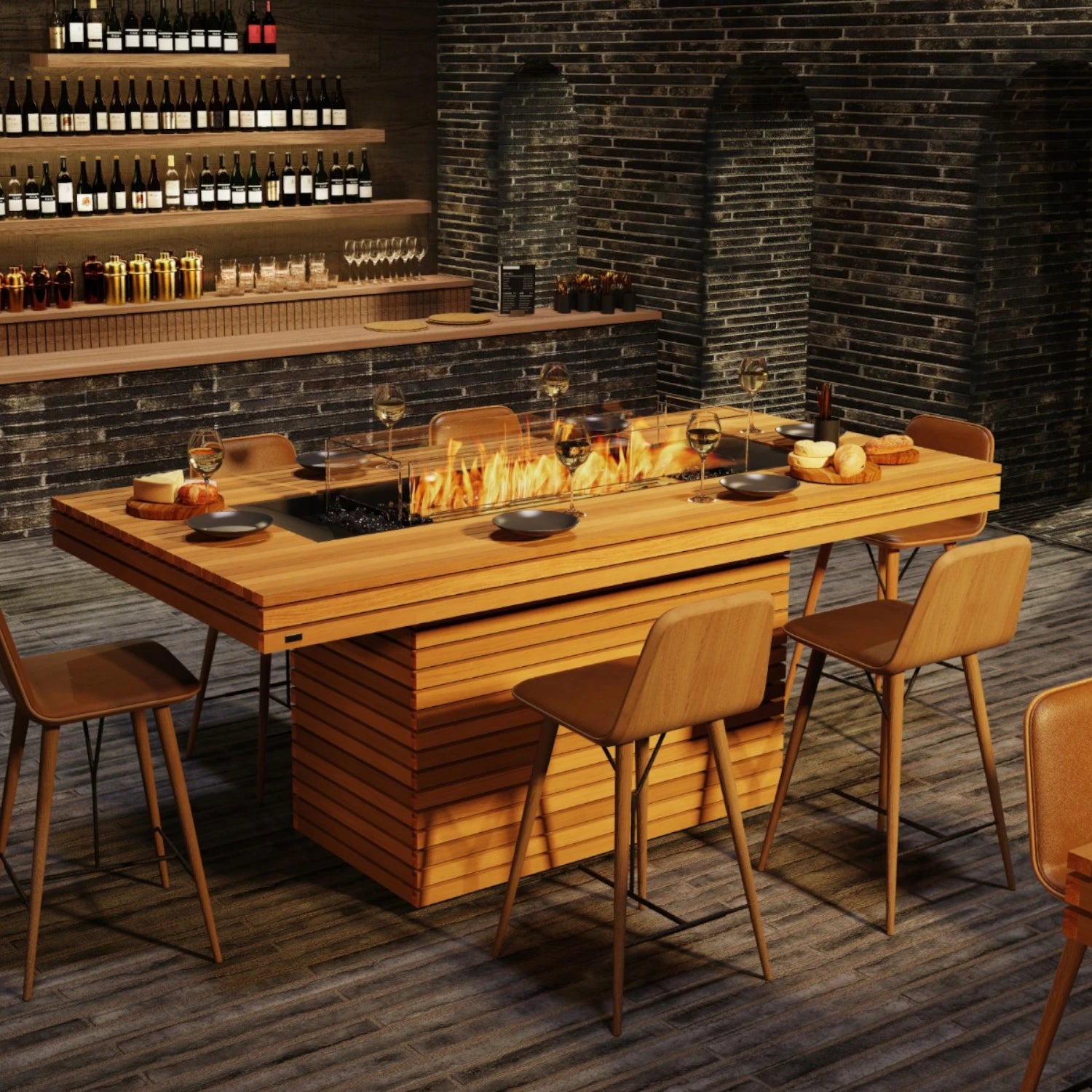 Gin 90 Bar – Teak Bioethanol-Feuerstelle