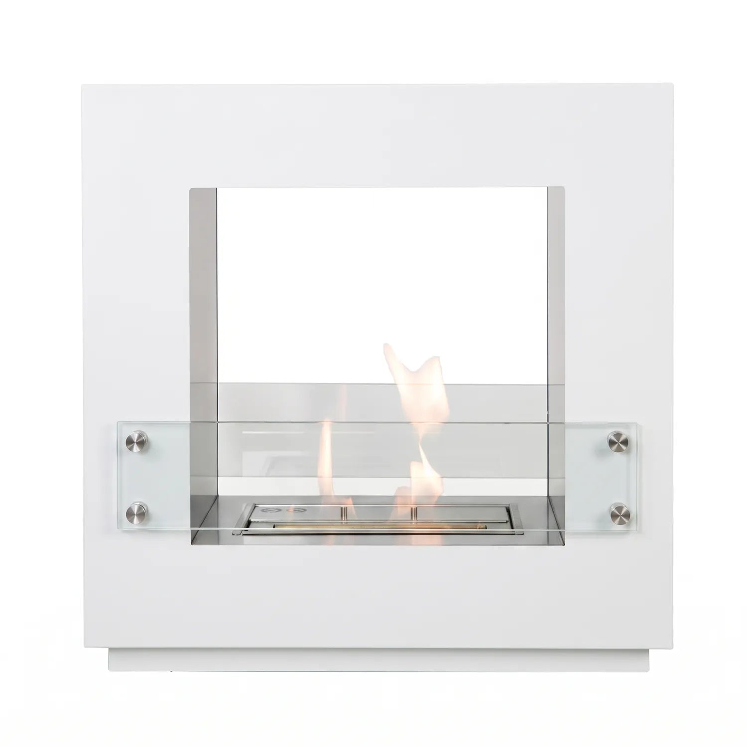 Hollywood White - 2-sided free-standing bioethanol fireplace, alternate view