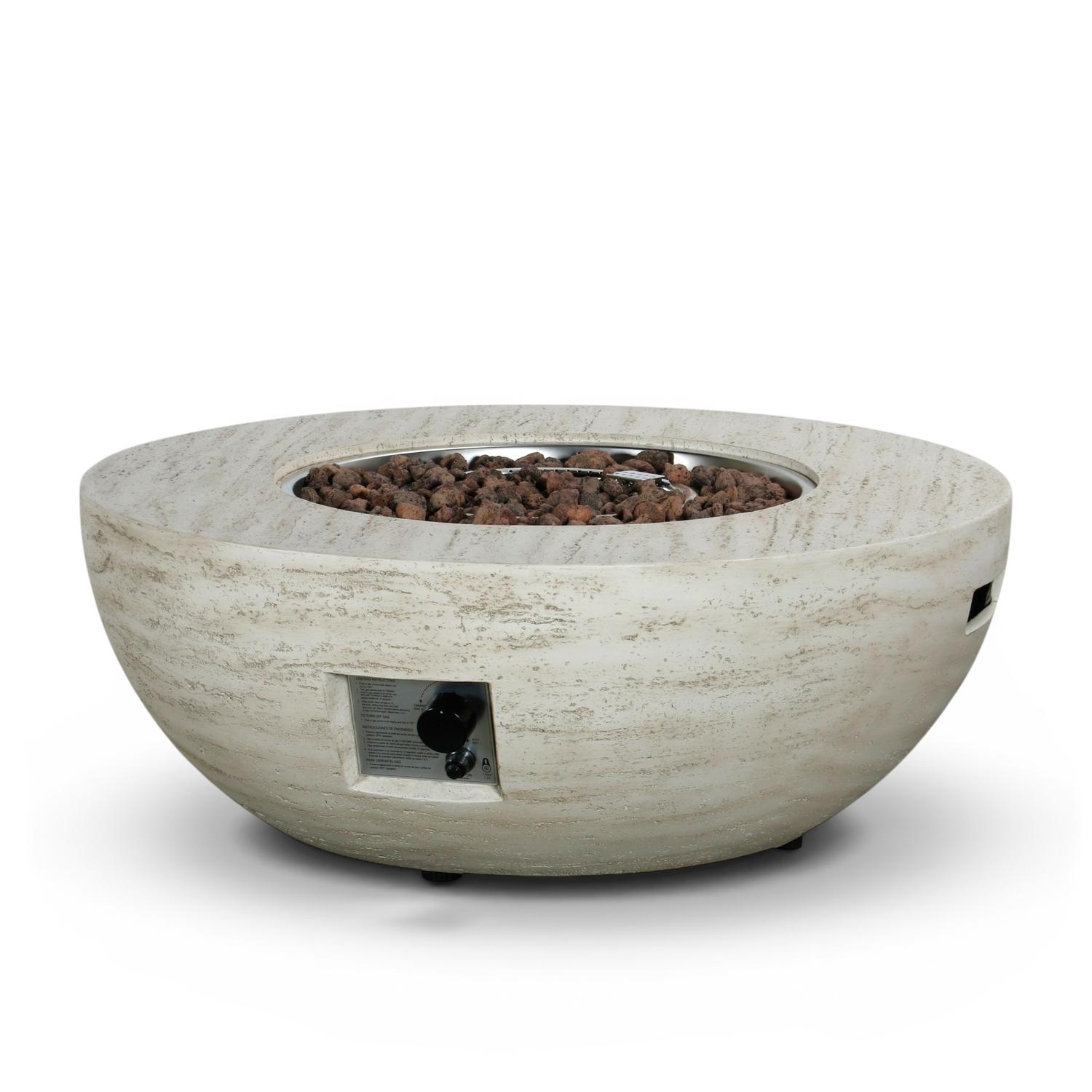 Estate Bowl 92 Travertine – Runder Gas-Feuertisch