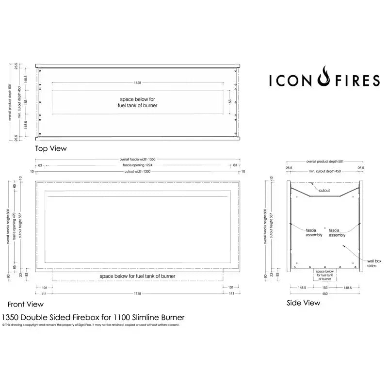 Icon Slimline Firebox FBDS1650 - Stahl
