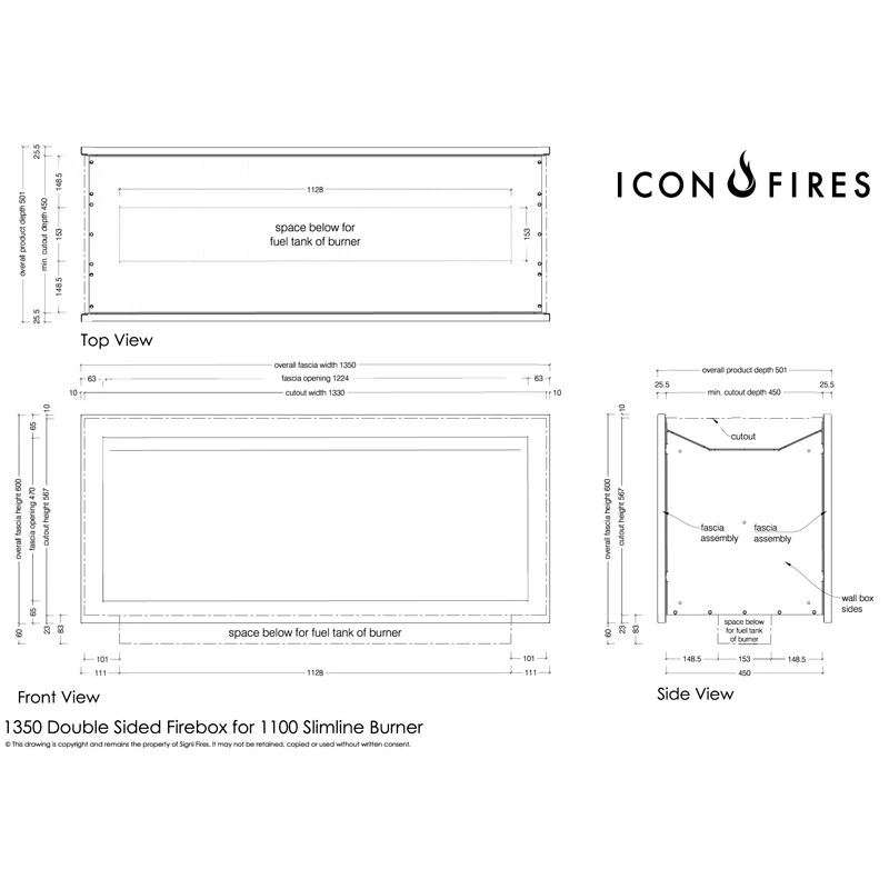 Icon Slimline Firebox SFBDS1350 - Stål