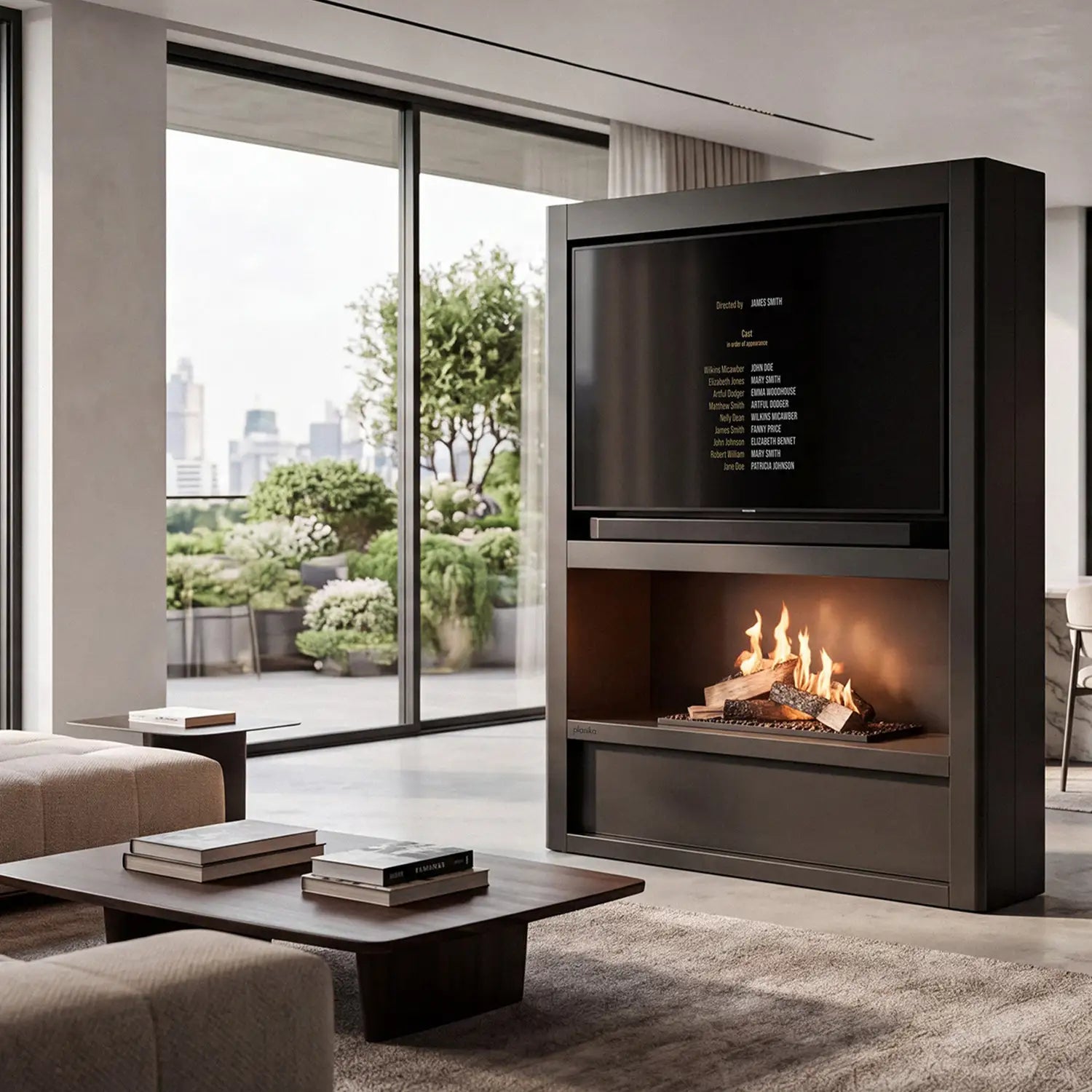 Cinema Flogs – TV-Schrank mit Bioethanol-Kamin