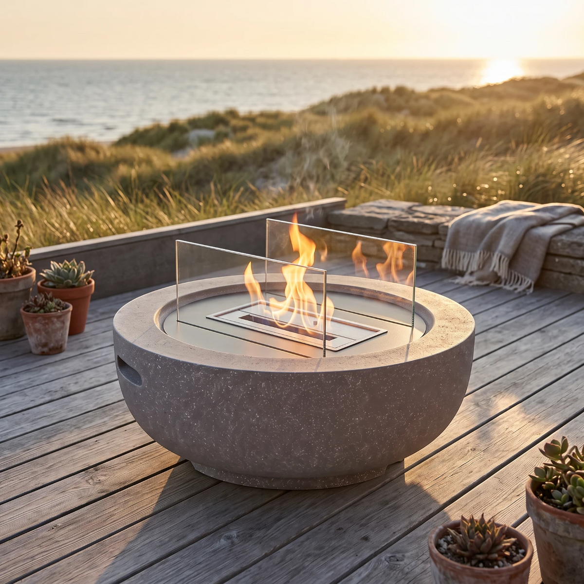 AROS – Granit Grau – Outdoor-Bioethanol-Kamin
