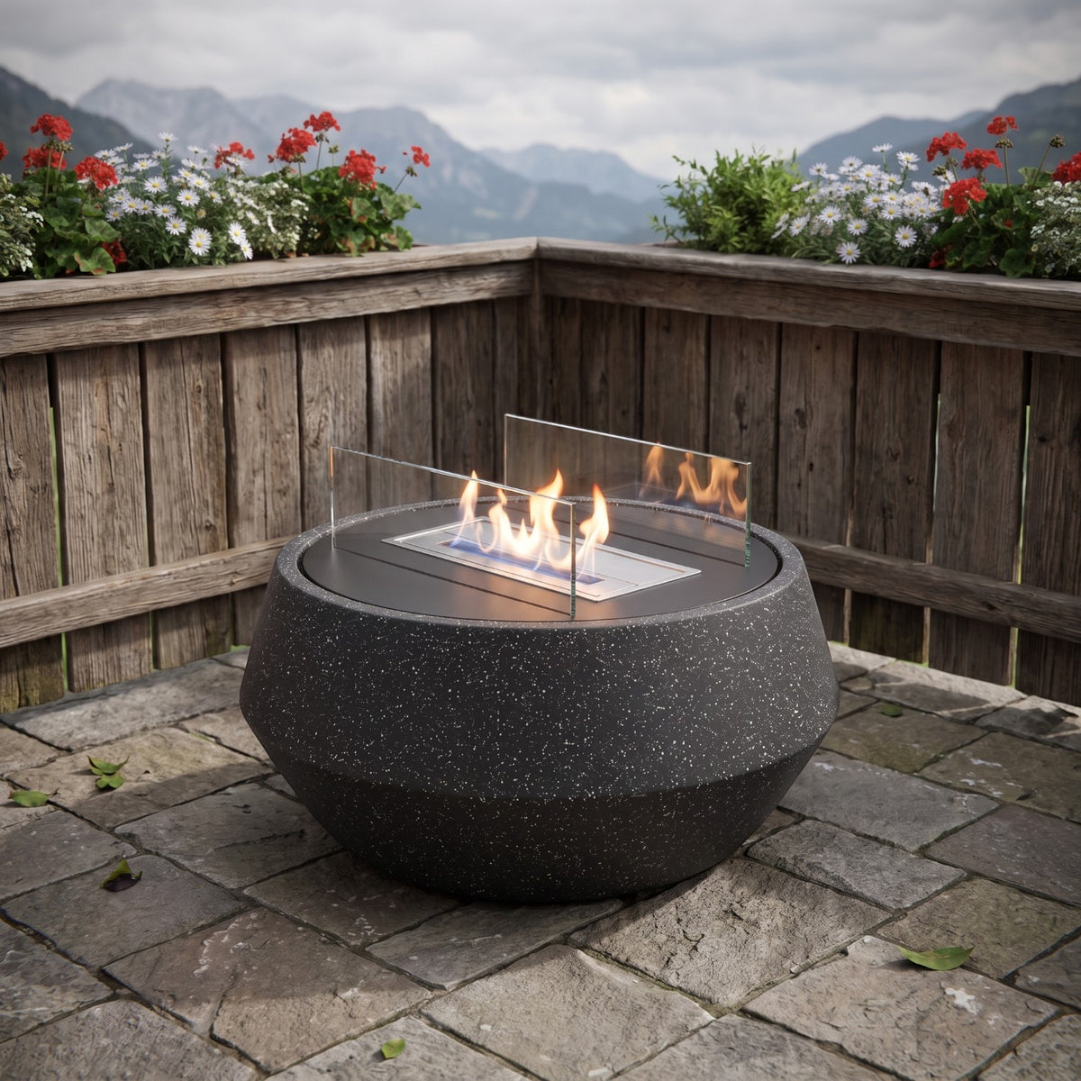NORDO – Granit Schwarz – Outdoor-Bioethanol-Kamin