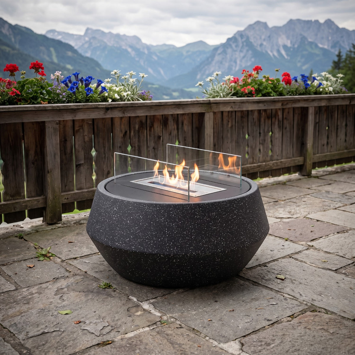 NORDO – Granit Schwarz – Outdoor-Bioethanol-Kamin