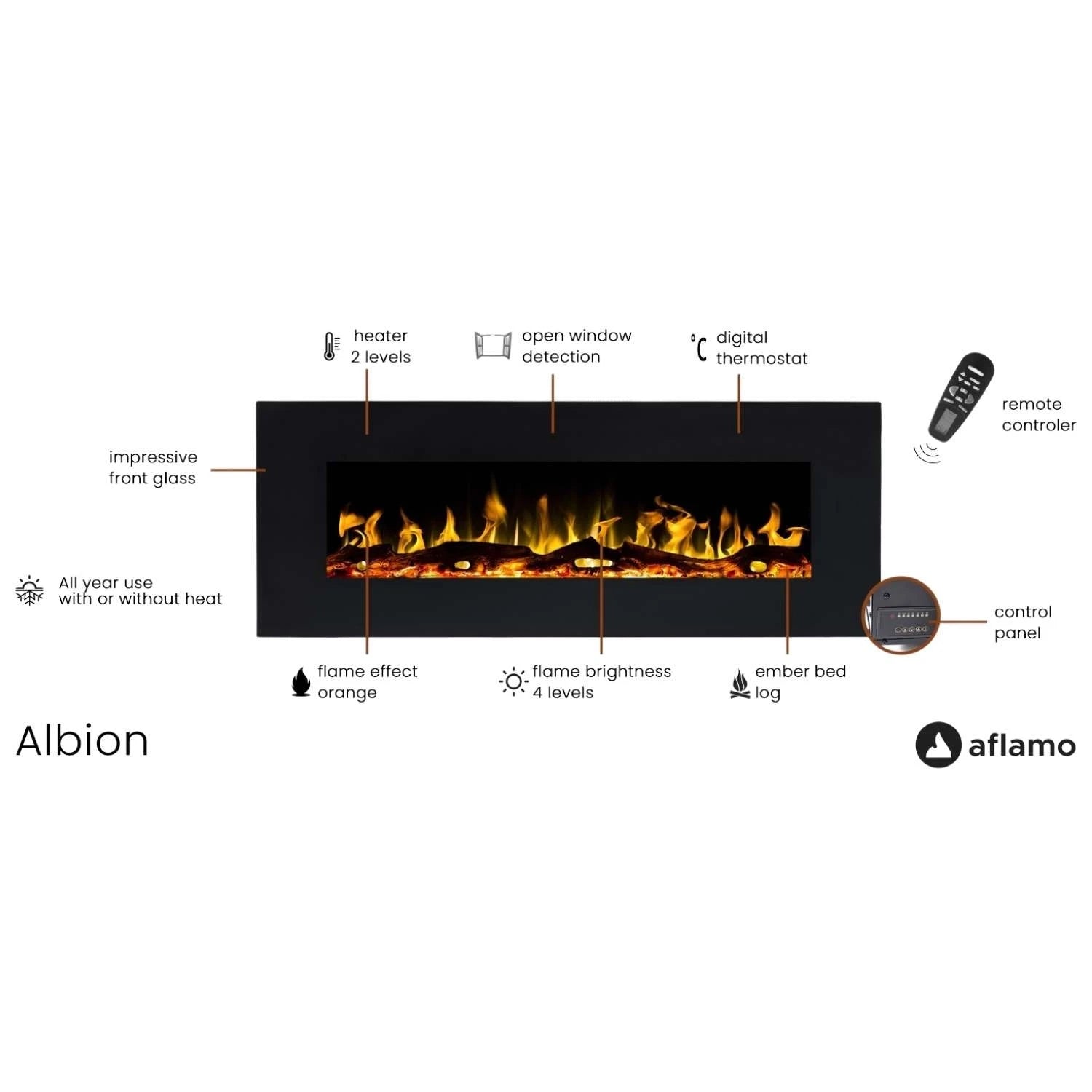 Aflamo Albion 110 cm sort elektrisk pejs