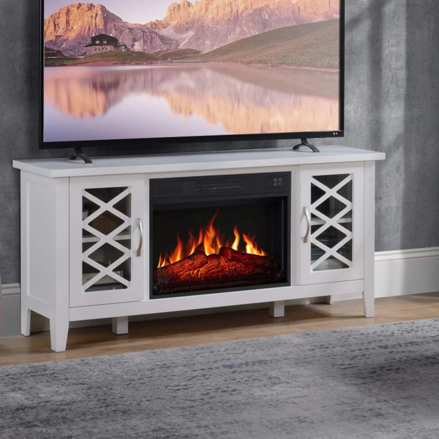 Odessa Electric Fireplace - White Media Mantel