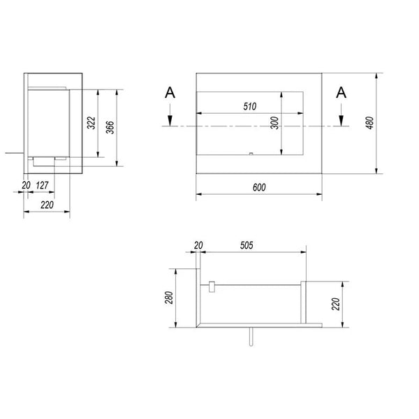 Eckkamin 60 cm - Links