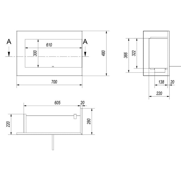 Eckkamin 70 cm - Rechts