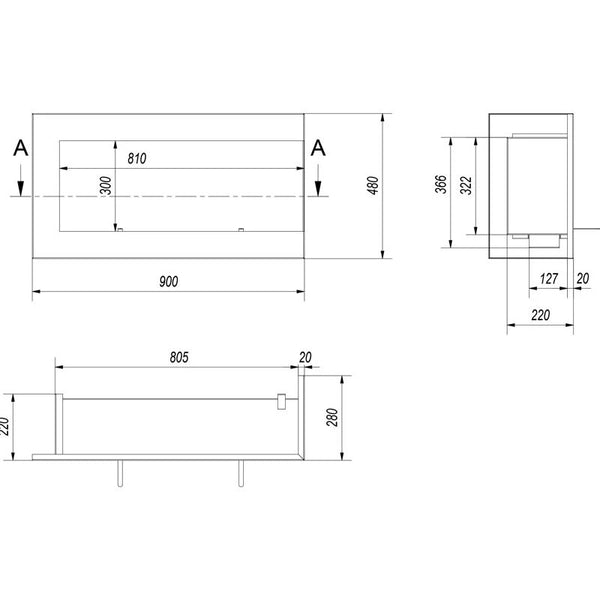 Eckkamin 90 cm - Rechts