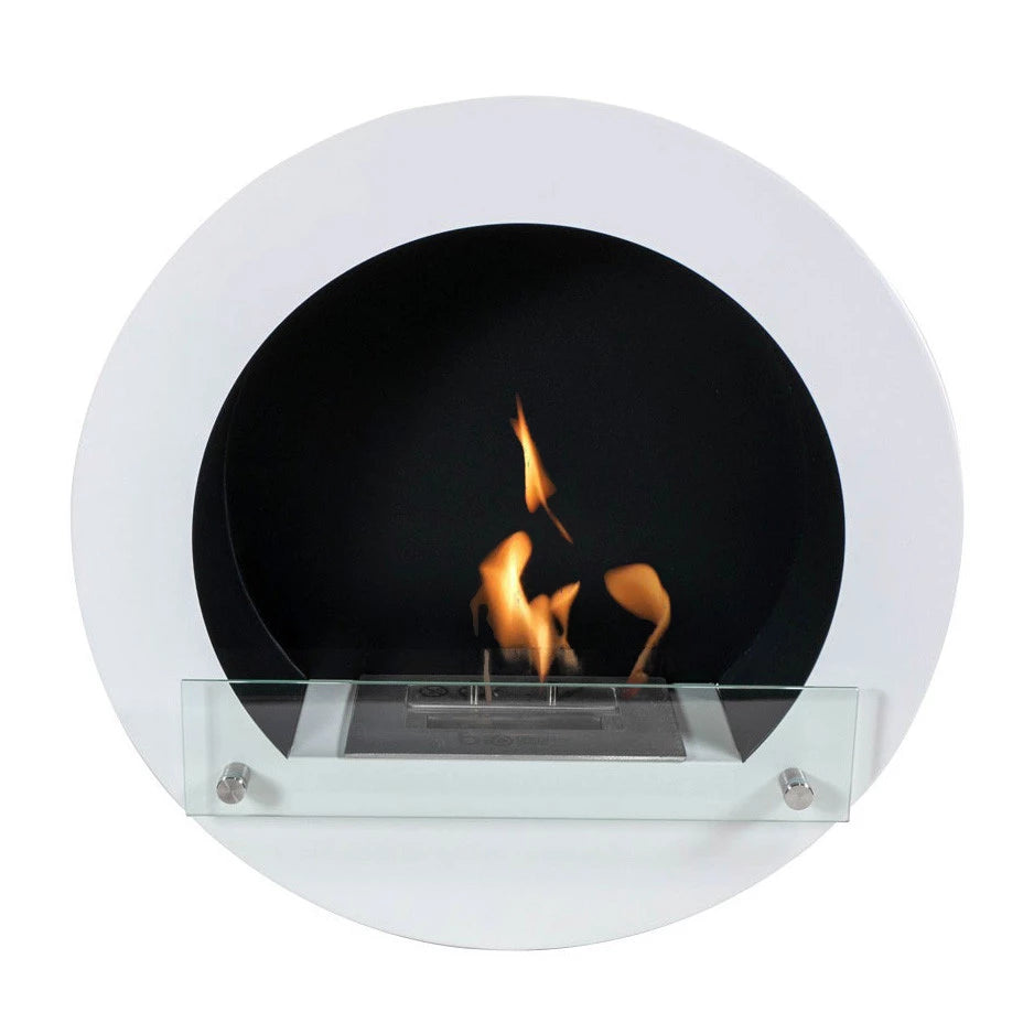 Runder Bioethanol-Wandkamin - Weiß