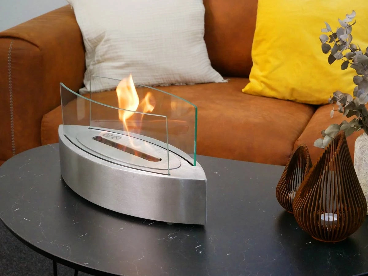 Oval Table Bioethanol Fireplace - Steel