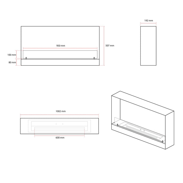 100 cm Einbaukamin - Schwarz