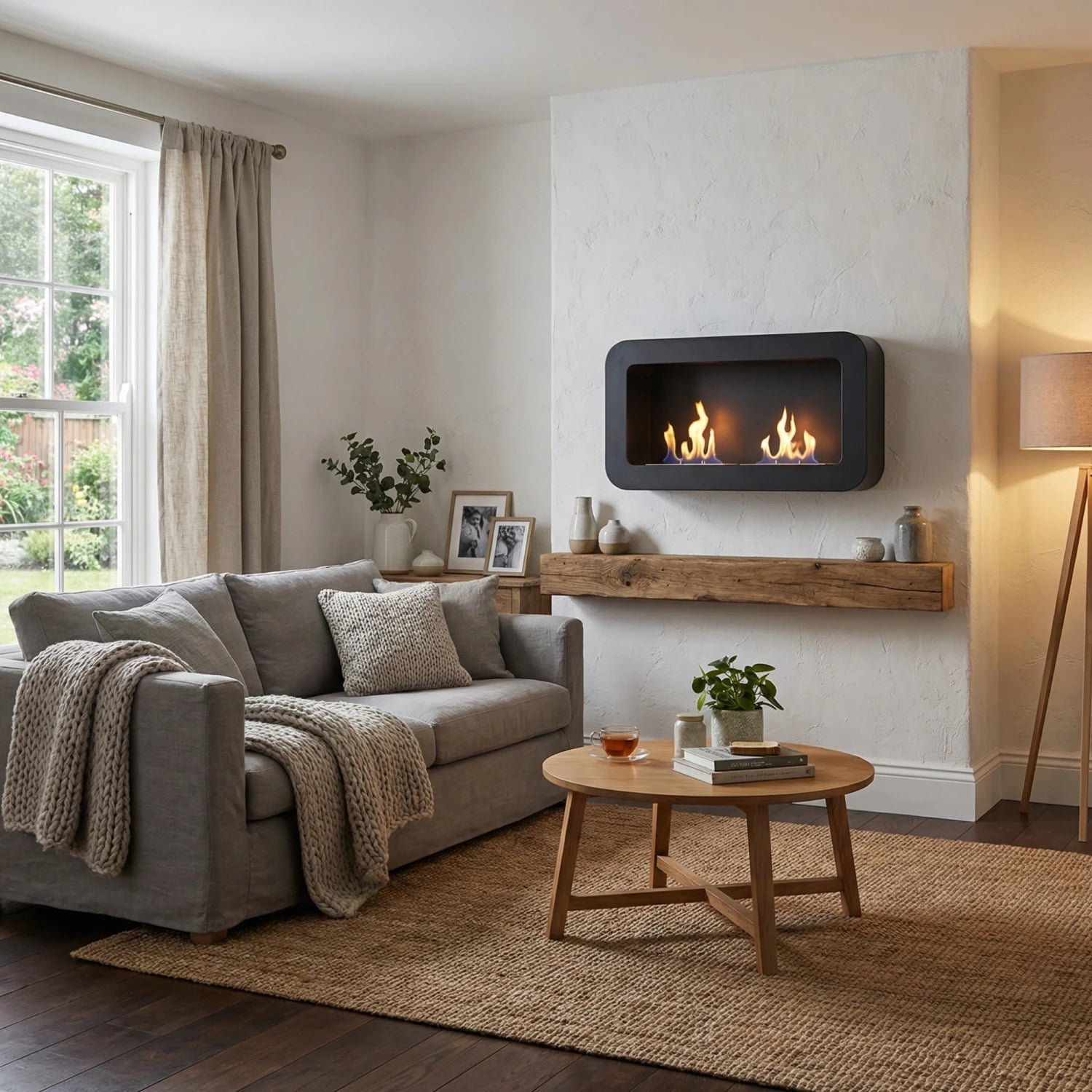 Rectangular Curved Bioethanol Fireplace - Black