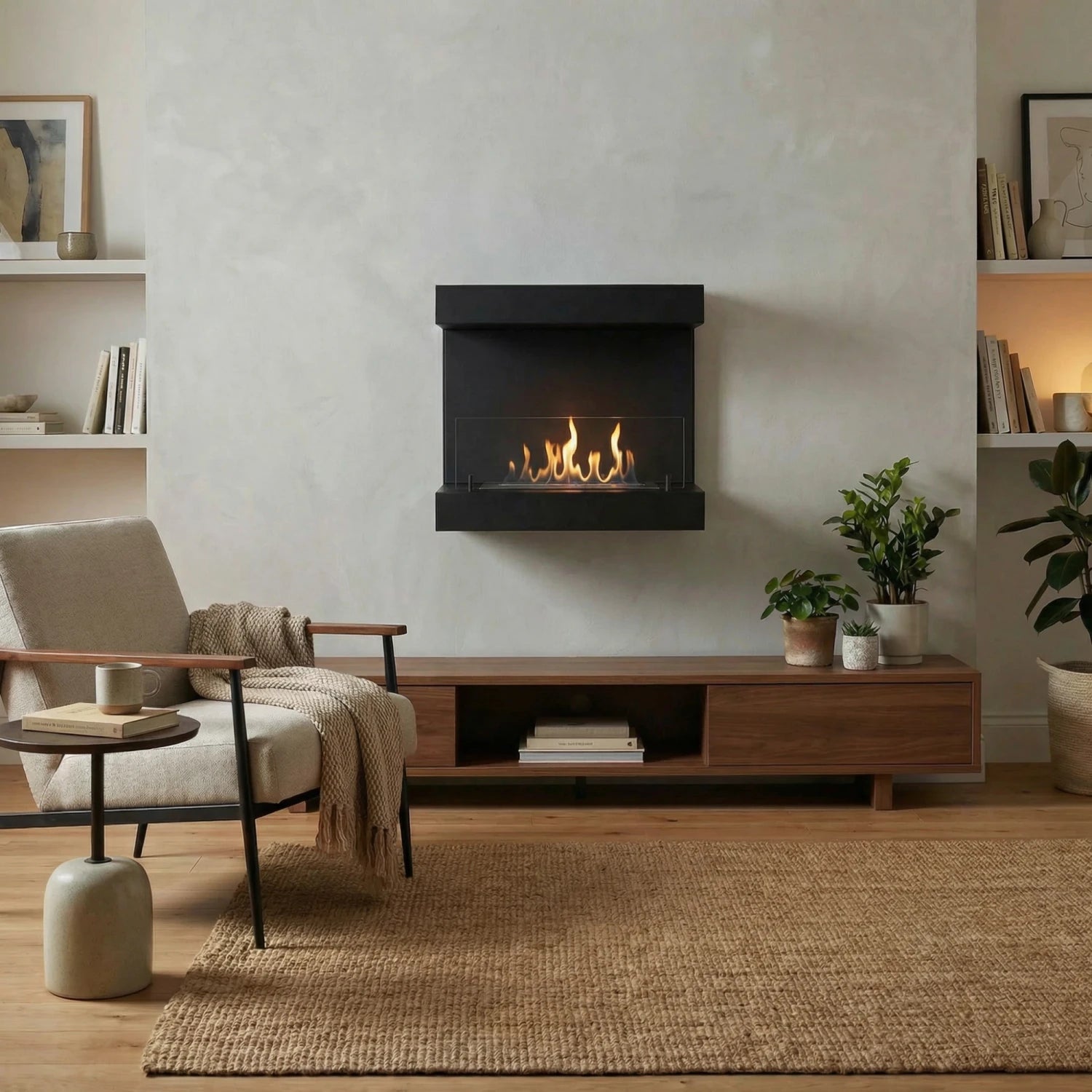 Dakota Schwarz - Dreiseitiger Bioethanol-Wandkamin 80 cm