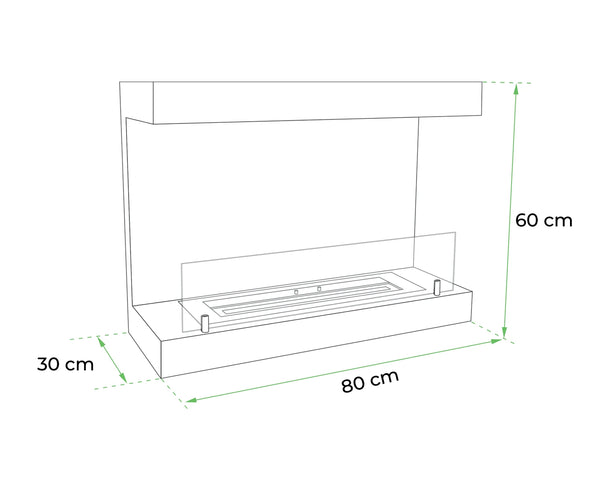 Dakota - Dreiseitiger 80 cm Wandkamin