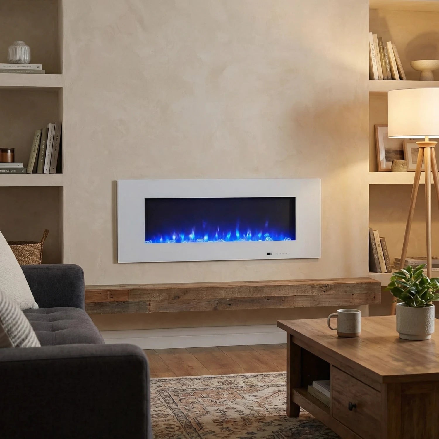 Azurite 127 cm - Weiß Væghængt Elektrokamin