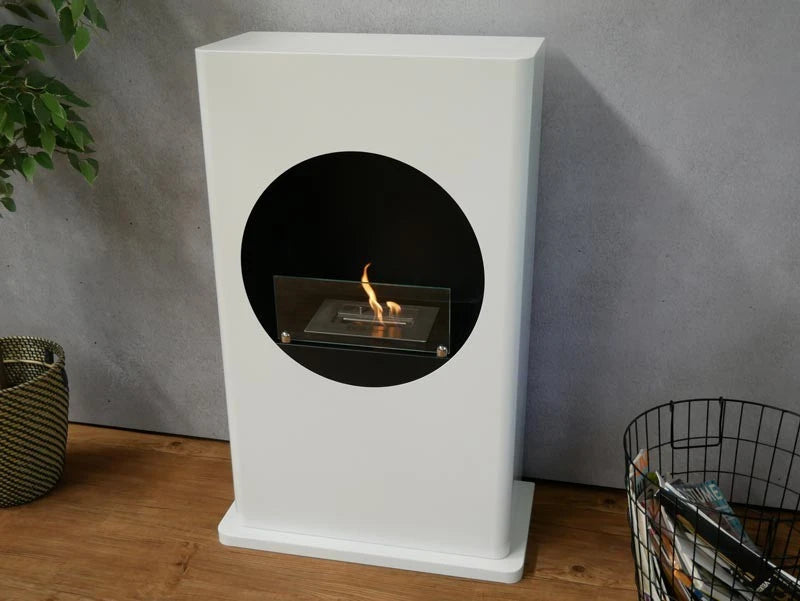 White Bioethanol Fireplace with Round Cutout