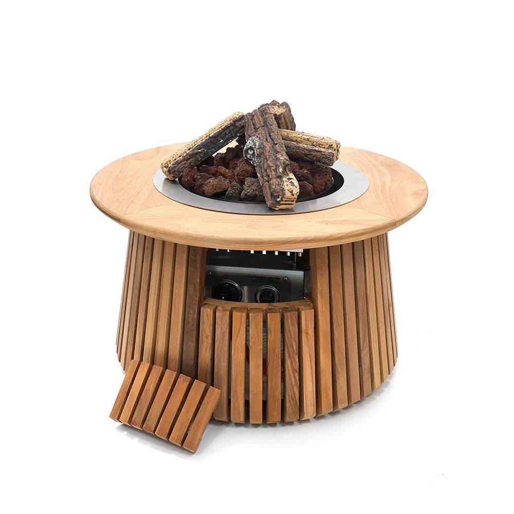 Lagune Rund 60 Teak – Runder Gaskamin Tisch
