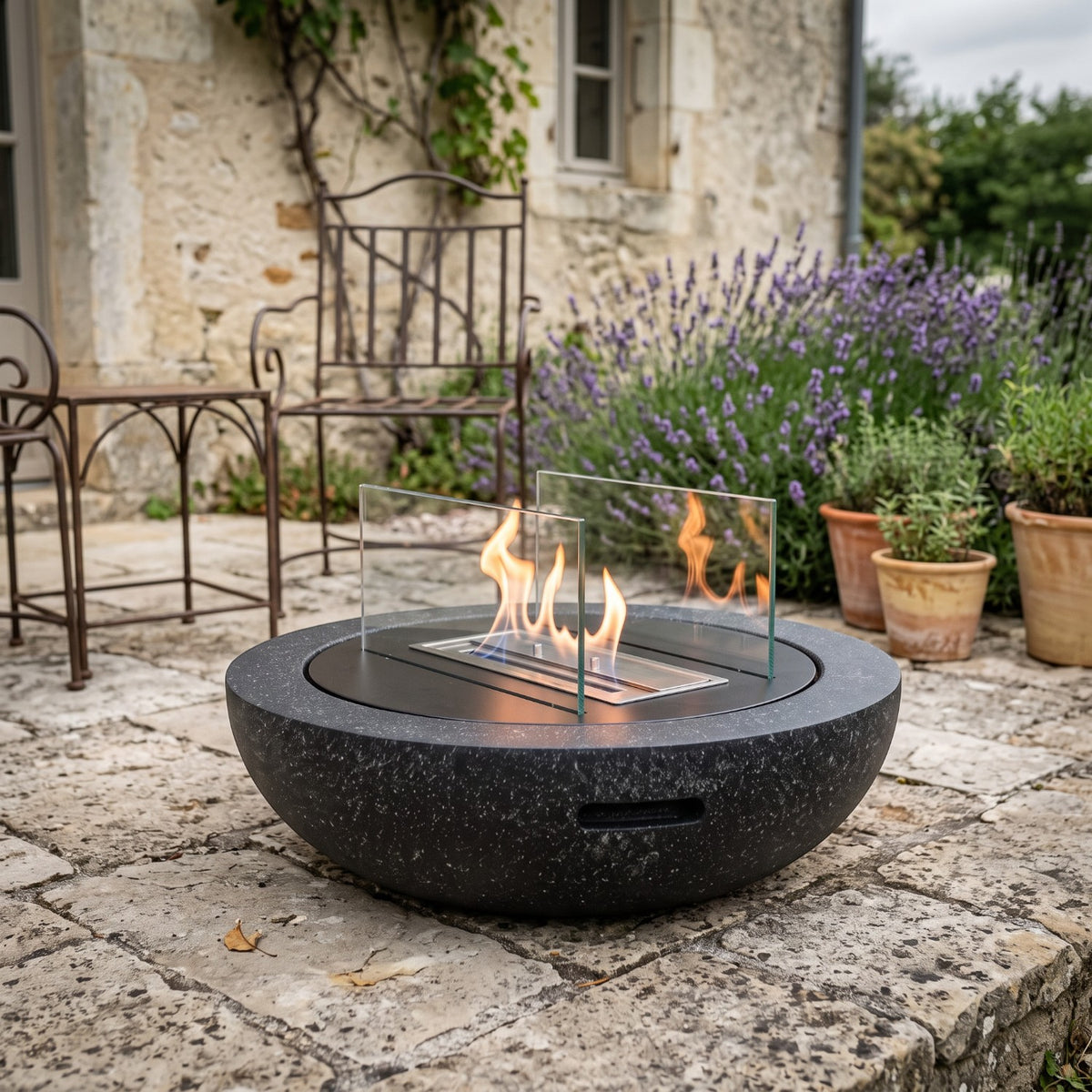 LUMA – Granitschwarz – Outdoor-Bioethanol-Kamin