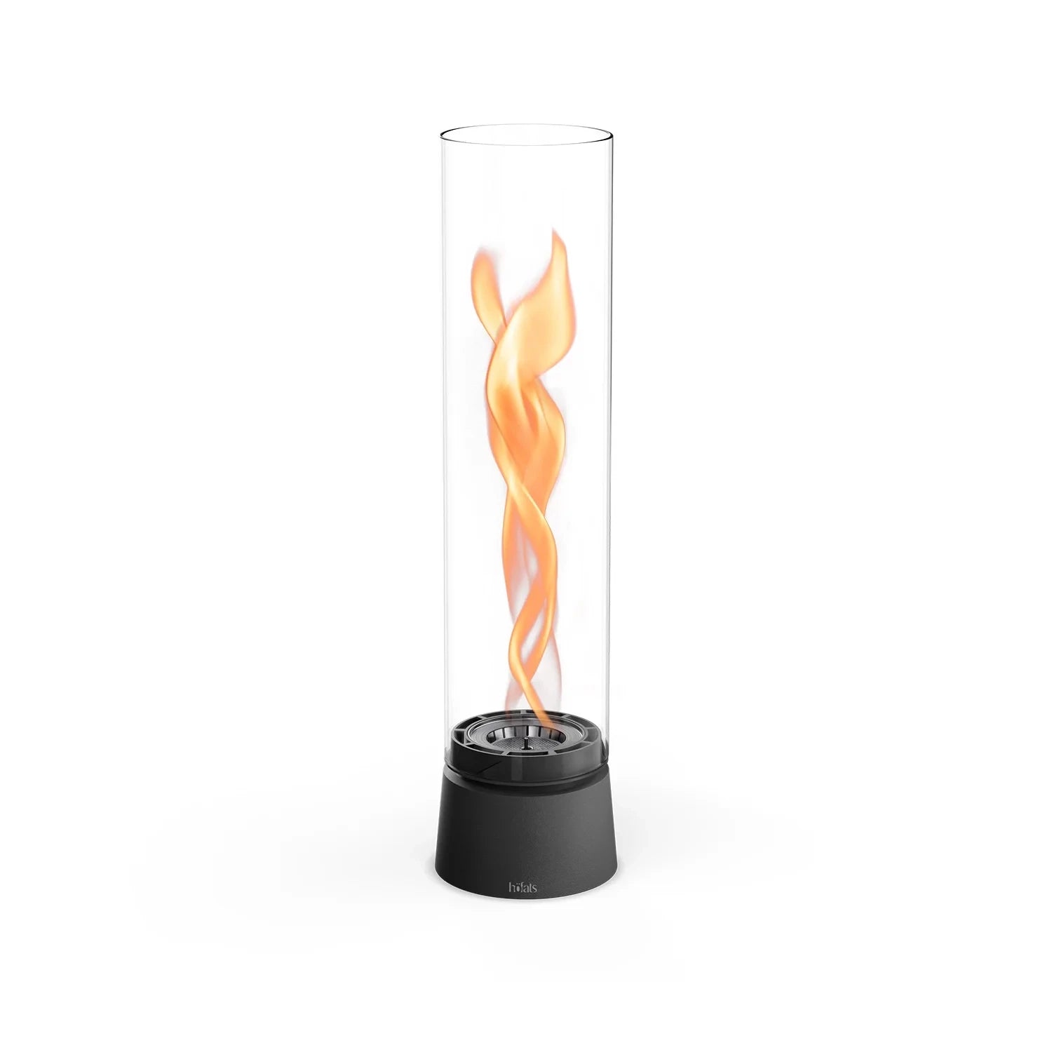Höfats SPIN Air 1200 - Matt black table bioethanol fireplace with tall cylindrical glass.