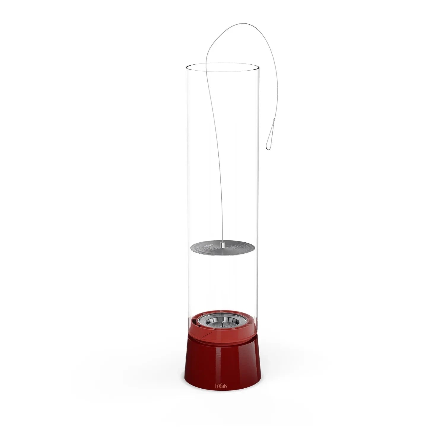 Höfats SPIN Air 1200 - Red tabletop bio fireplace with a tall cylindrical glass.