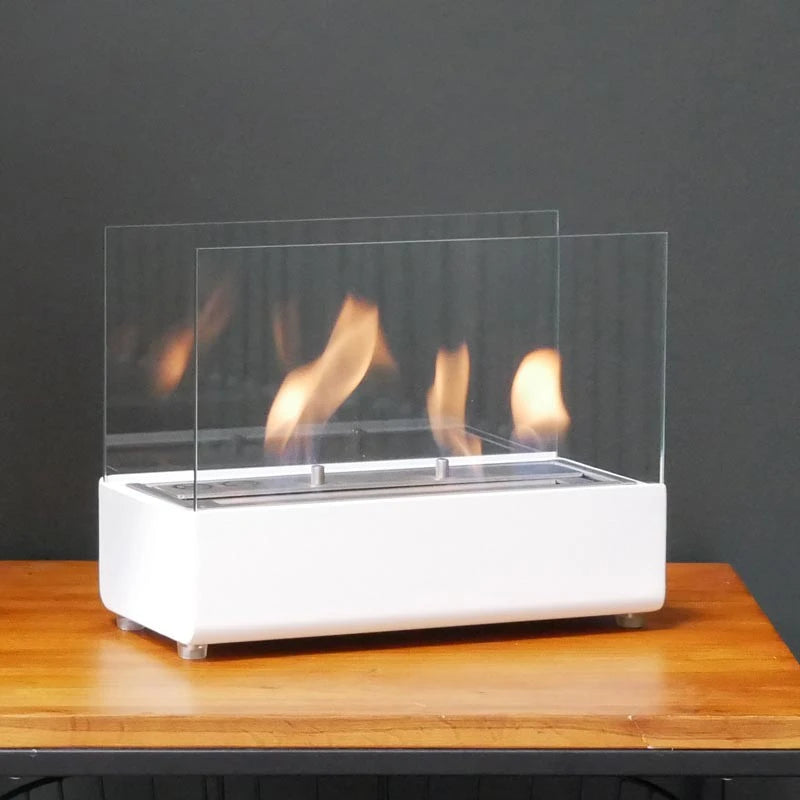 Tischkamin mit Glas - Weiß