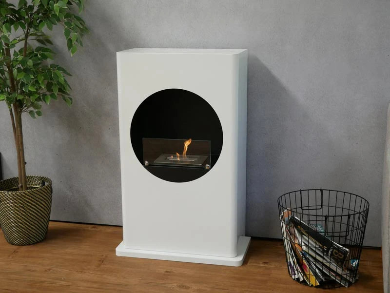 White Bioethanol Fireplace with Round Cutout