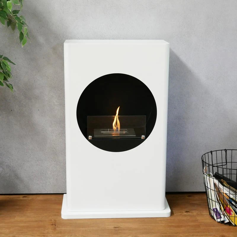 White Bioethanol Fireplace with Round Cutout