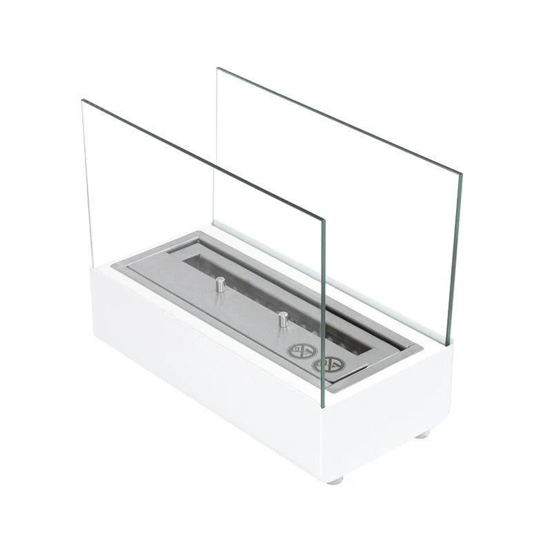 Tischkamin mit Glas - Weiß