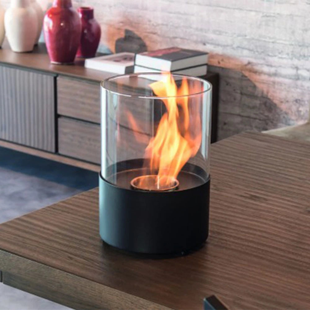 Runder Tisch Bio-Kamin - schwarz