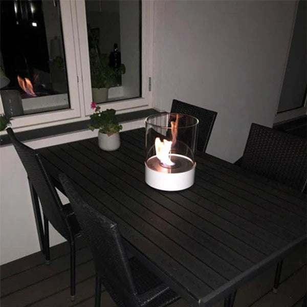 Runder Tisch Kamin mit Glas - weiß