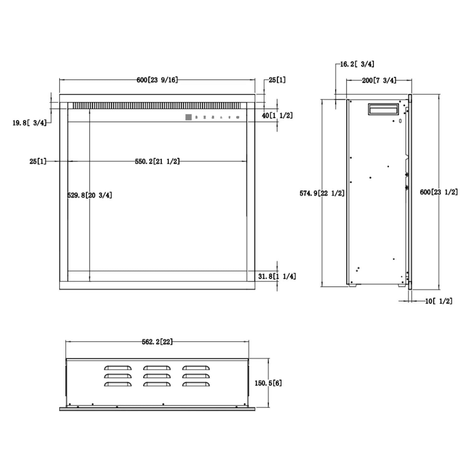 Aflamo 3D Elektrisk Kaminindsats 24" Kvadratisk (60 × 60 cm)