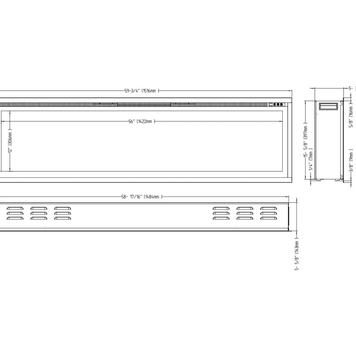 Royal elektrisk pejs 60" (152 cm) - vægmonteret pejs