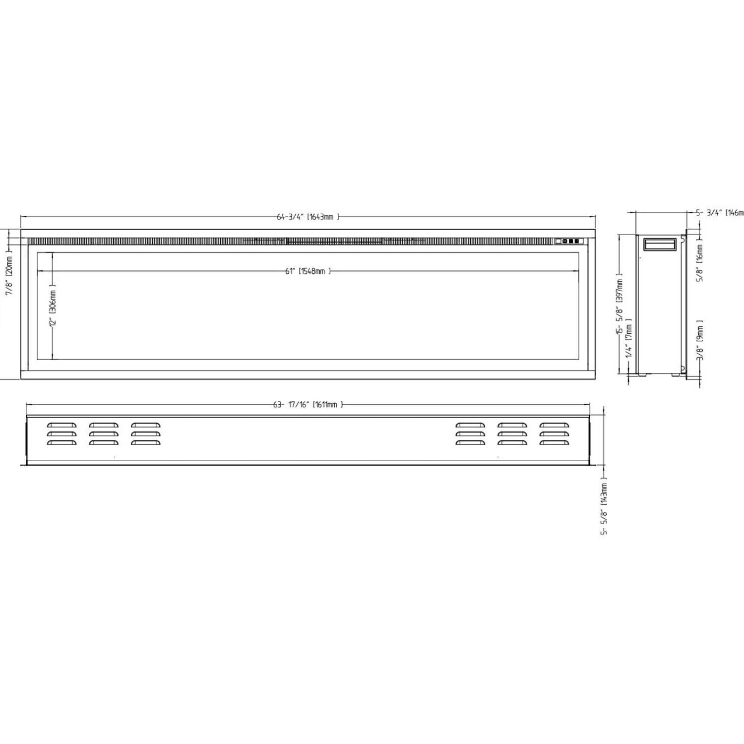 Royal Elektrischer Kamin 65" - 165 cm Wandmontierter Kamin