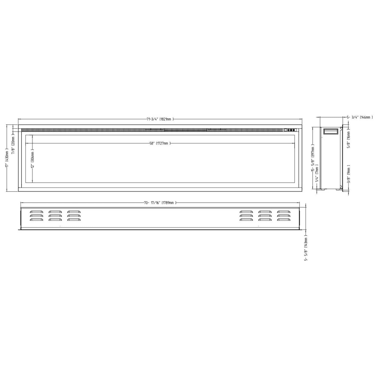 Royal elektrisk pejs 72" - 182 cm vægmonteret pejs