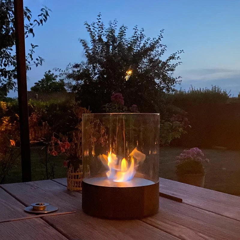 Runder Tisch Kamin mit Glas - schwarz