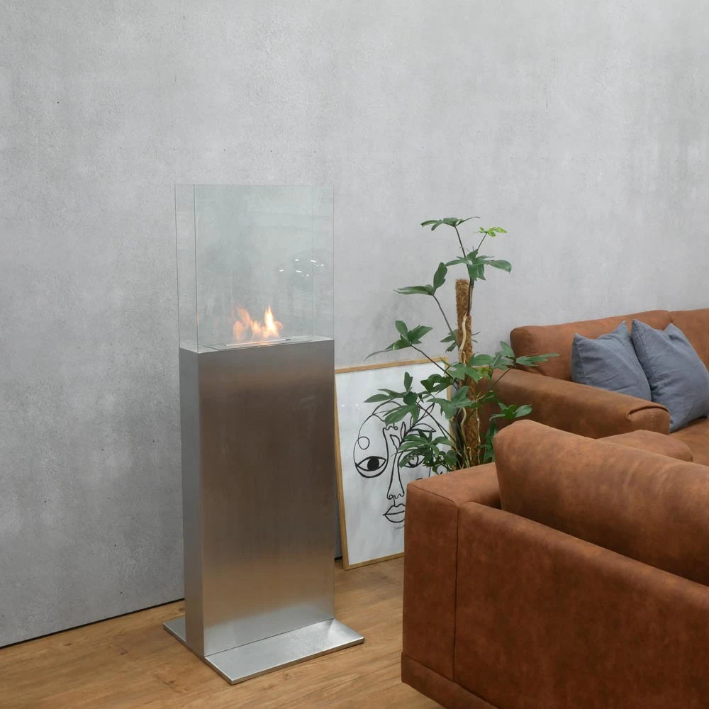 Hoher Bioethanolkamin mit Glas - Stahl