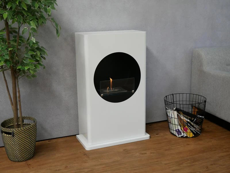 White Bioethanol Fireplace with Round Cutout