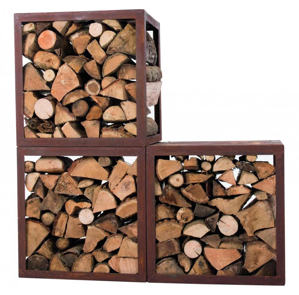 Wood Storage Box in Corten Steel - 50 cm