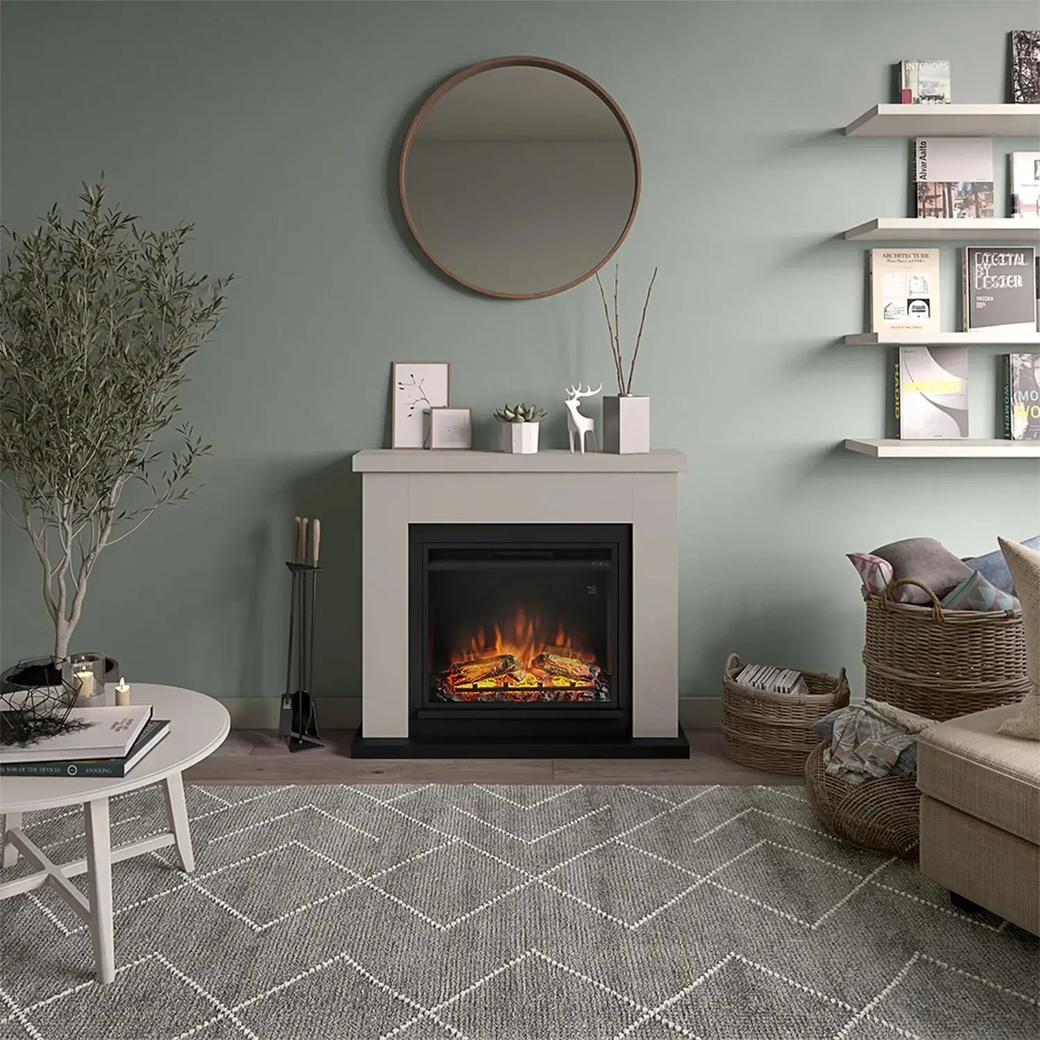 Frode Electric Fireplace - Beige