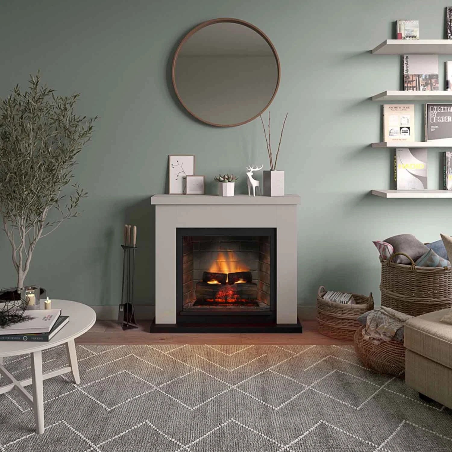 Frode Electric Fireplace - Beige